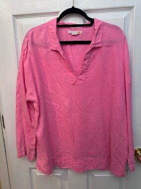 Linen C&C California Pink V-Neck Long Sleeve Women's Top